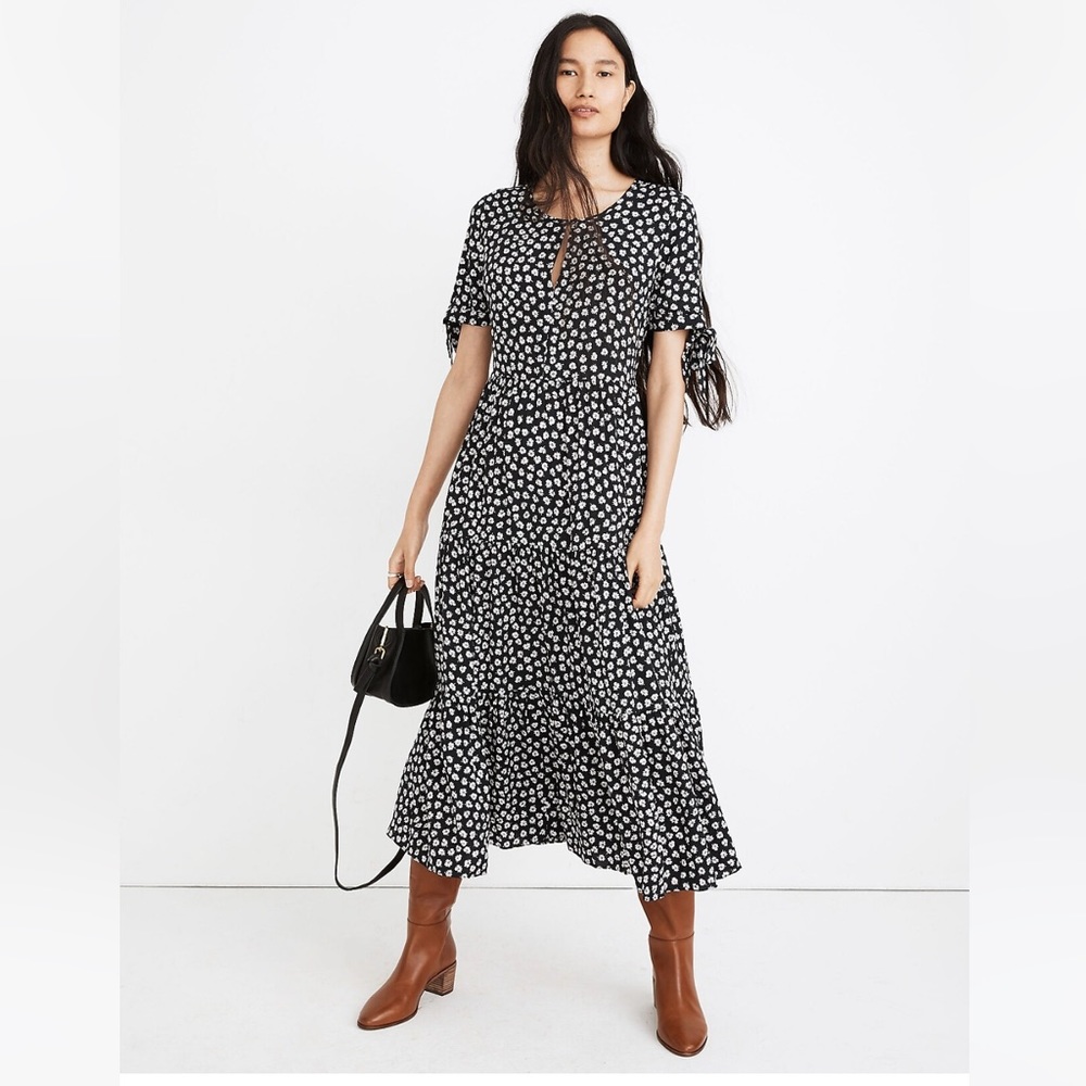 Madewell Tie Sleeve Tiered Midi Dress NWT